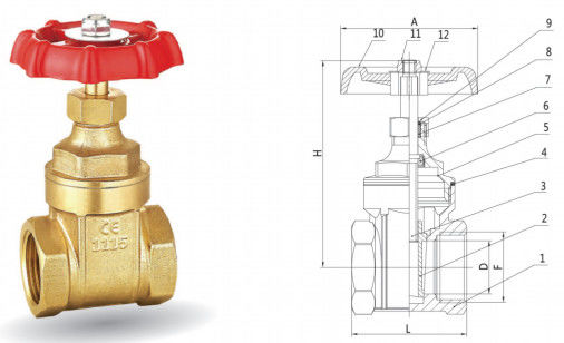 DN25 PN10 NPT End Female Gate Valve Kuningan Perlawanan Aliran Kecil